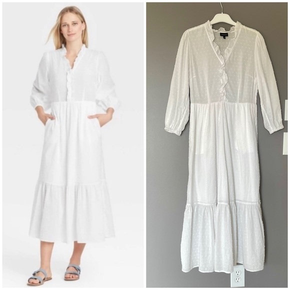 Who What Wear | Dresses | Who What Wear Ruffle Neck Tiered Swiss Dot ...